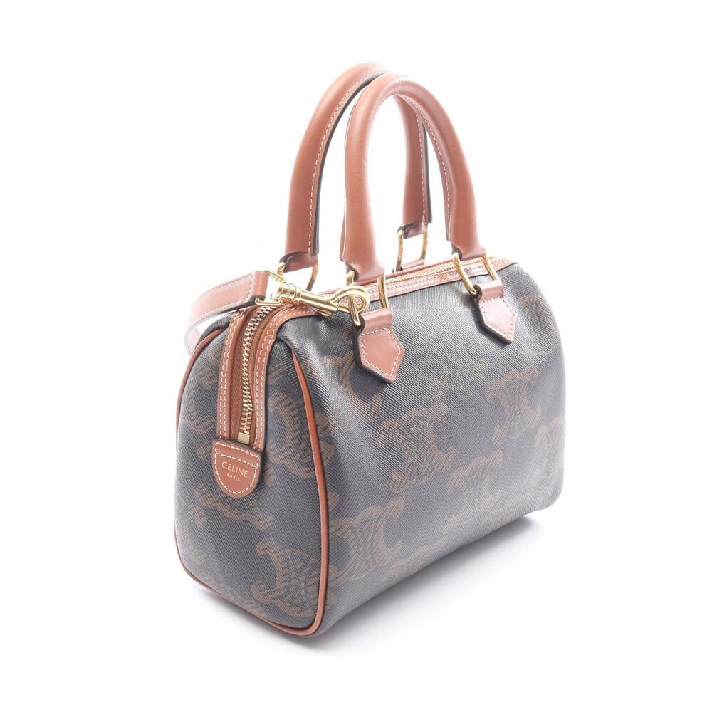Celine Tote Triomphe Bag Canvas Black Leather Brown